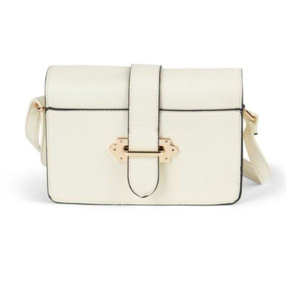 Ivory White Vegan Leather Crossbody Satchel with Clasp